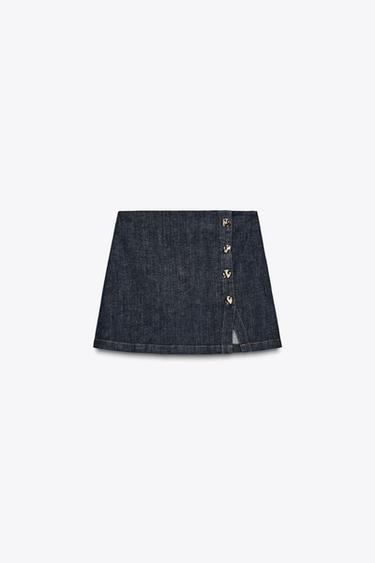 FALDILLA PANTALÓ Z1975 DENIM ENCREUADA BOTONS - Blau de Zara