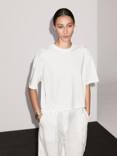 Zara 100% cotton short-sleeve T-shirt - Ecru - Image 0