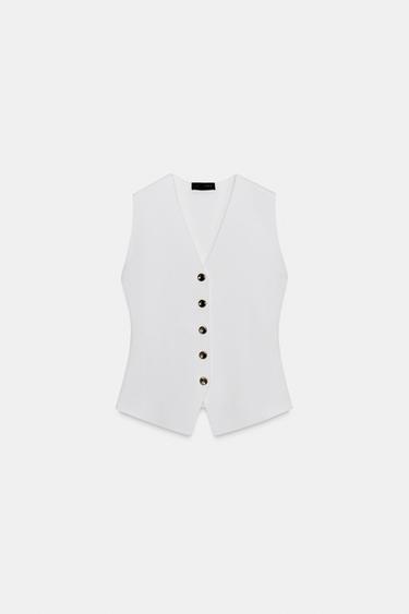 CHALECO PUNTO BOTONES - Blanco de Zara