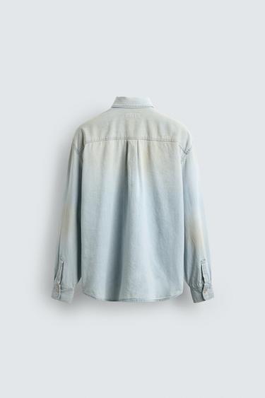 VINTAGE-EFFECT WASHED DENIM SHIRT - Light blue by Zara - Image 7