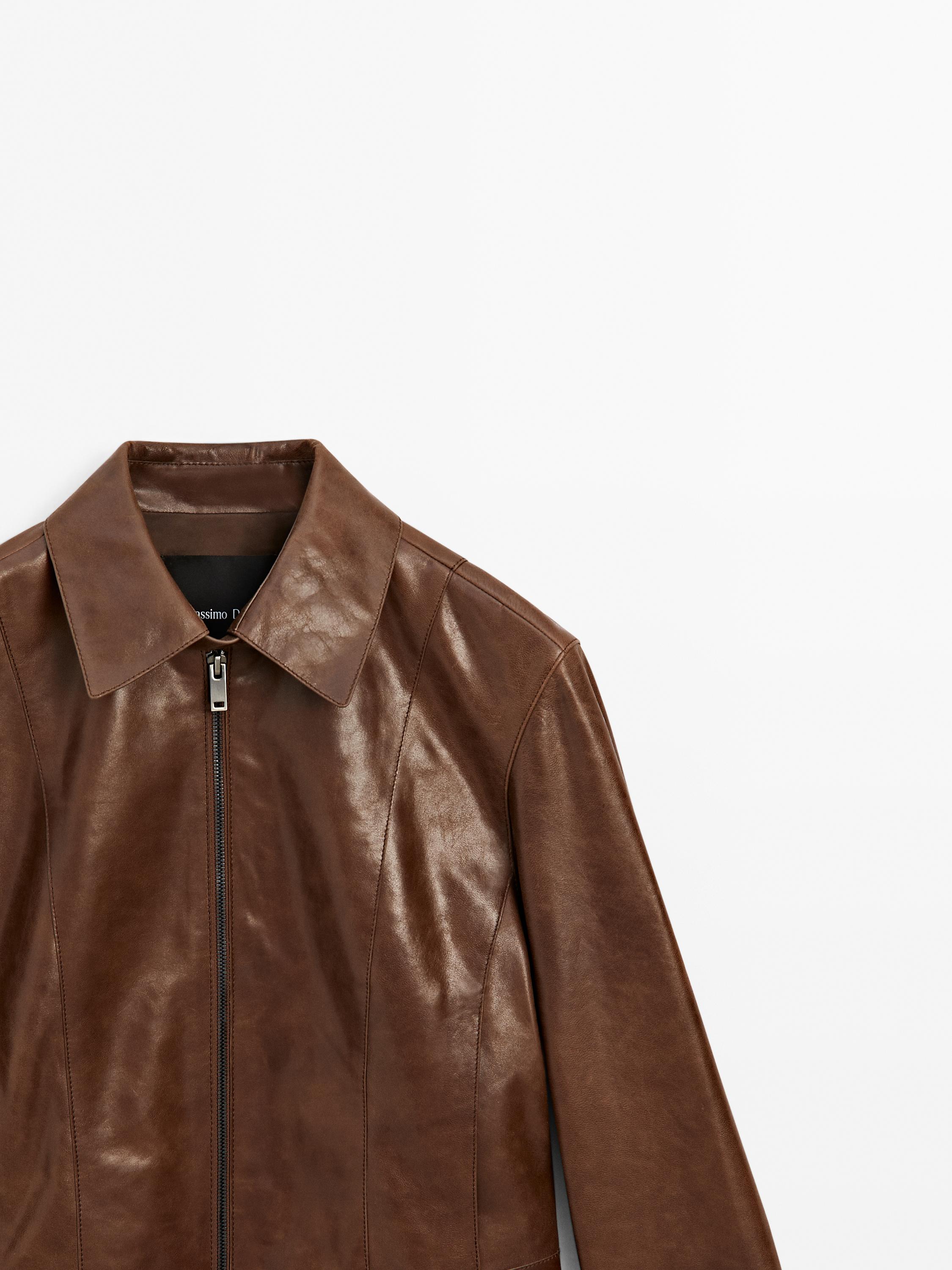 Blouson court en cuir nappa