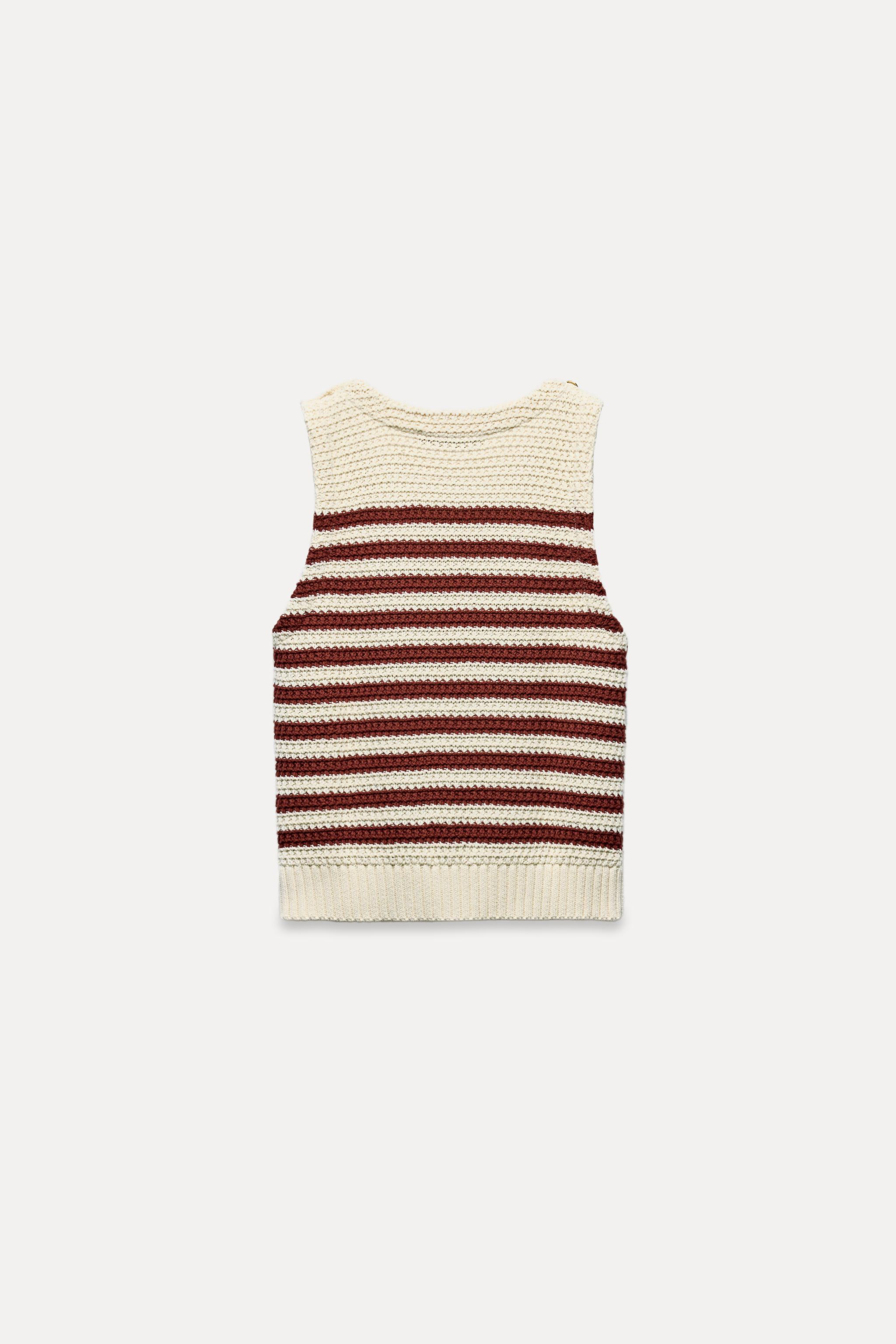 SLEEVELESS GOLD BUTTON KNIT TOP - Ecru / Maroon | ZARA United States
