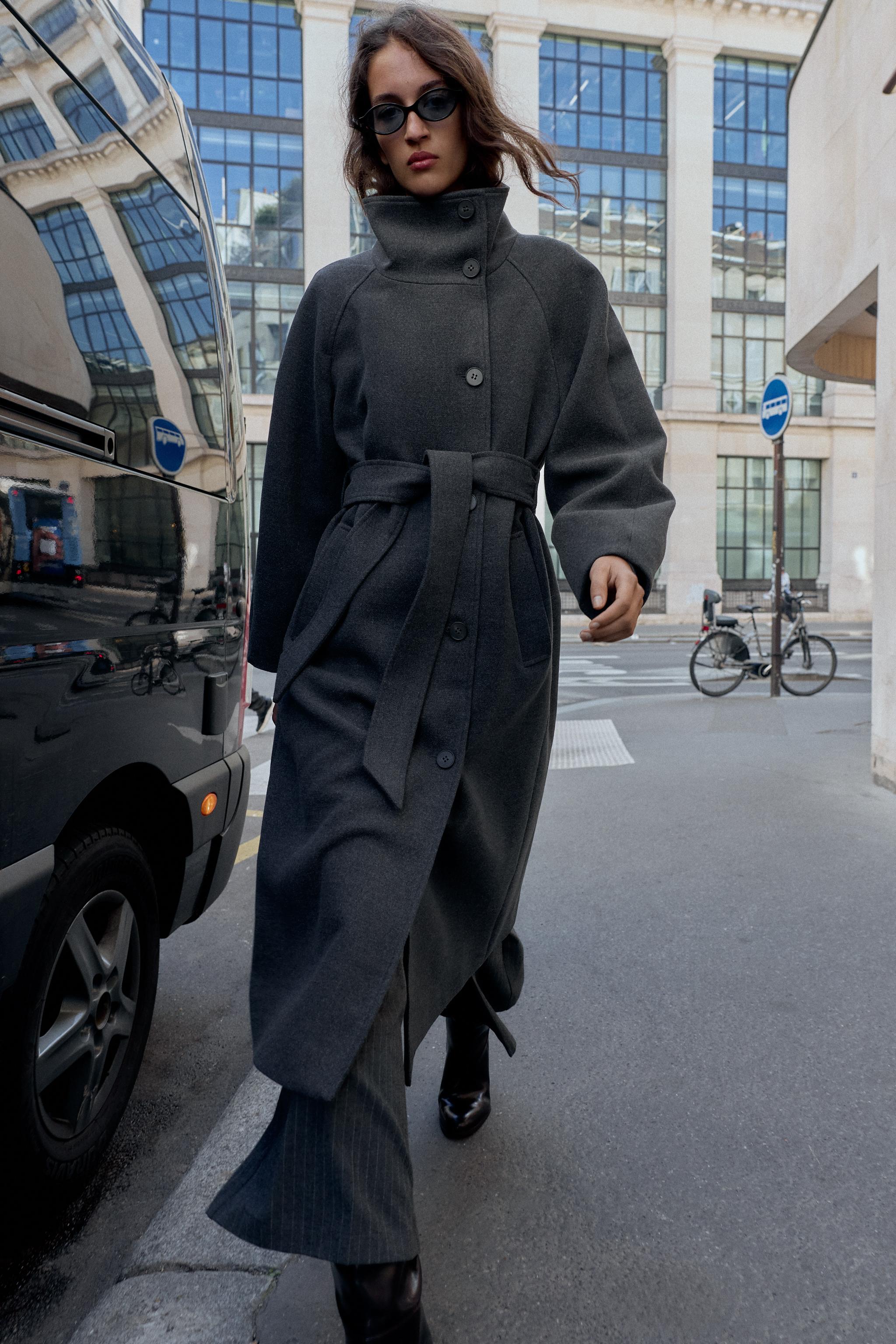 ソフトハイネックベルトコート - ブラウン | ZARA Japan / 日本