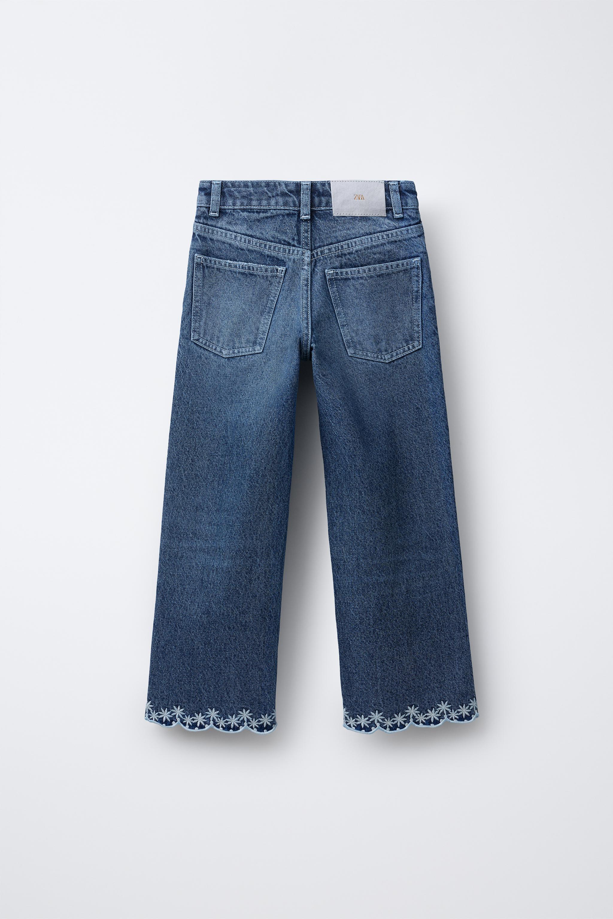 EMBROIDERED STRAIGHT DENIM PANTS - Blue | ZARA United States