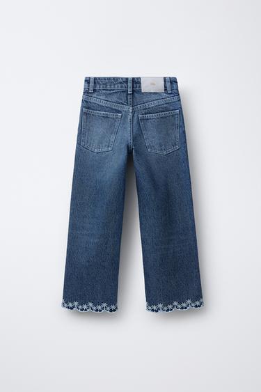 EMBROIDERED STRAIGHT-LEG DENIM TROUSERS - Blue by Zara - Image 1