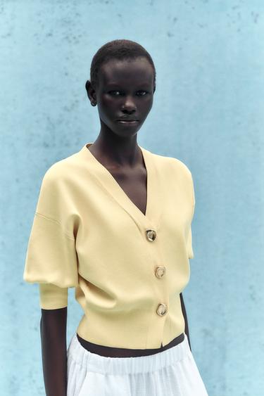 CARDIGAN WITH THREE-QUARTER SLEEVES - Yellow by Zara - Image 1