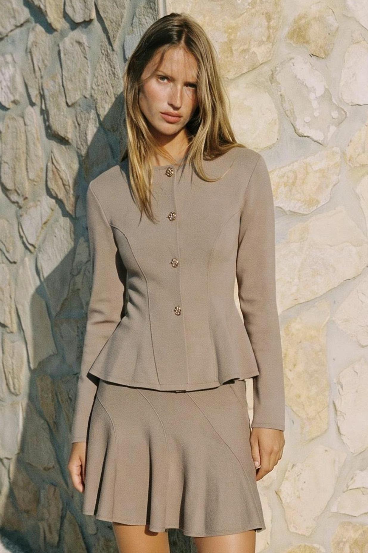 SOFT BUTTON CARDIGAN — Beige marl