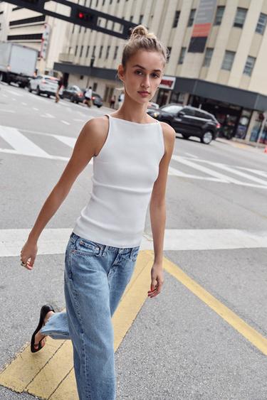 TOP HALTER DE MALHA COM NERVURAS - Branco da Zara