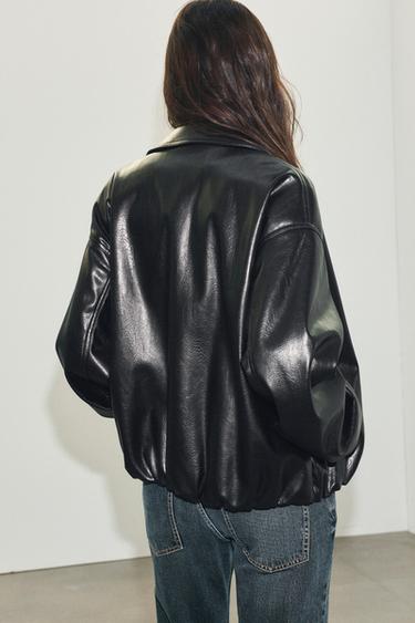 LEATHER EFFECT BOMBER JACKET - Black by Zara - Image 3
