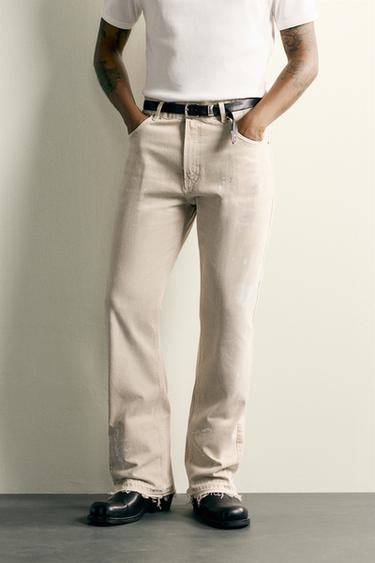 PAINT SPLATTER FLARE FIT JEANS - Light tan by Zara