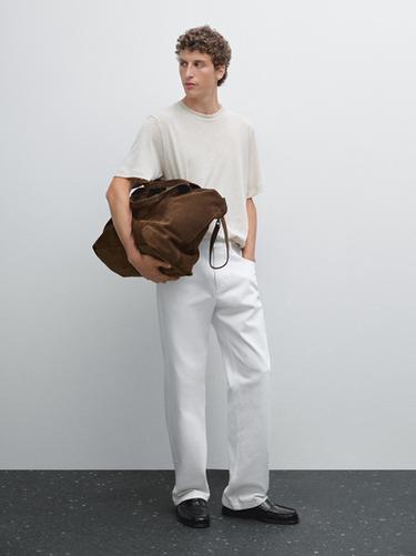 Zara Short sleeve linen blend T-shirt - Brown - Image 0