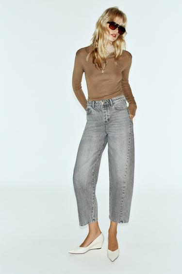 JEANS Z1975 BARREL TAILLE HAUTE COUTURES - Gris de Zara