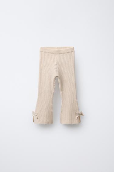 BOW DETAIL KNIT FLARE LEGGINGS - Light beige by Zara - Image 0