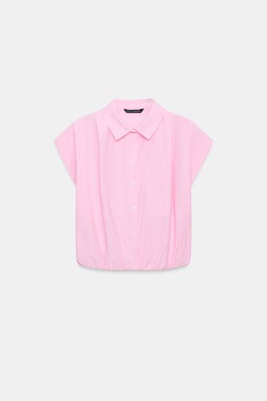 Zara Pembe / Beyaz - KISA ÇİZGİLİ GÖMLEK