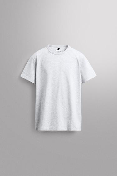 ФУТБОЛКА RELAXED FIT ИЗ ПЛОТНОГО ХЛОПКА — СЕРЫЙ С МЕЛАНЖЕВЫМ ЭФФЕКТОМ от Zara