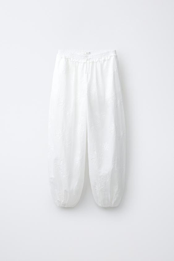 EMBROIDERED FLORAL SAROUEL TROUSERS - White by Zara - Image 0