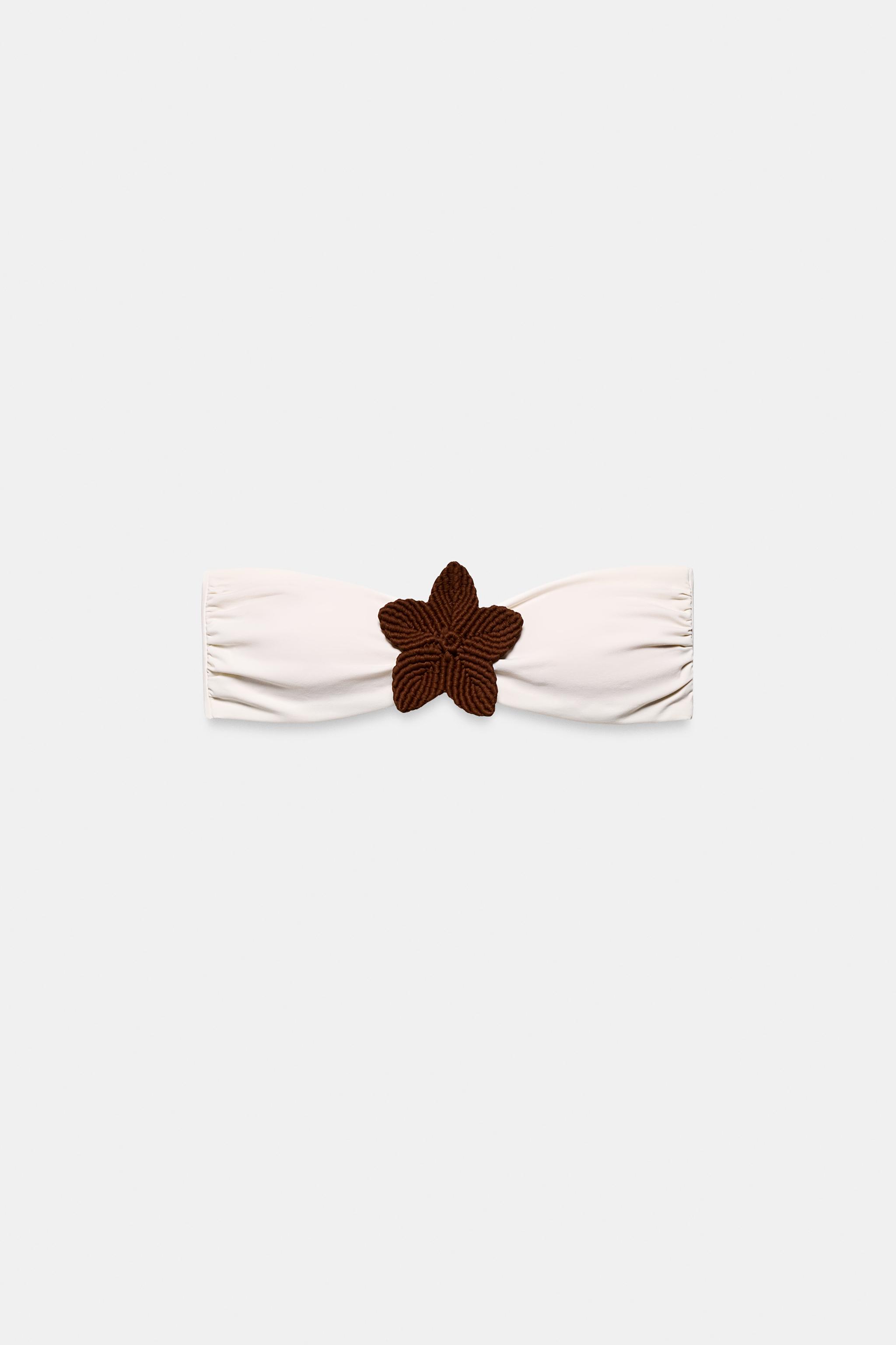 TOP BIKINI BANDEAU FLEUR EN CROCHET