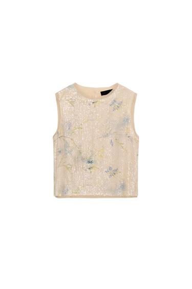 Zara SEQUIN KNIT TOP - Multicolored