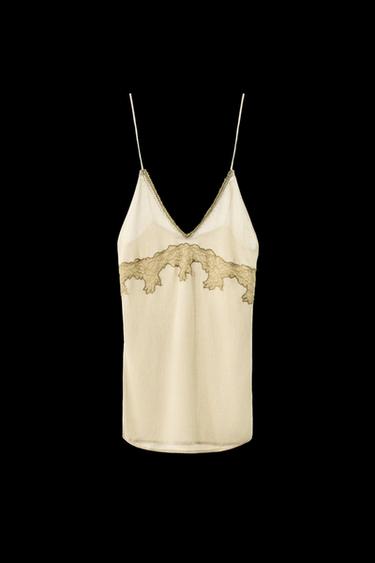Zara COMBINATION KNIT LACE TOP - Golden - Image 0