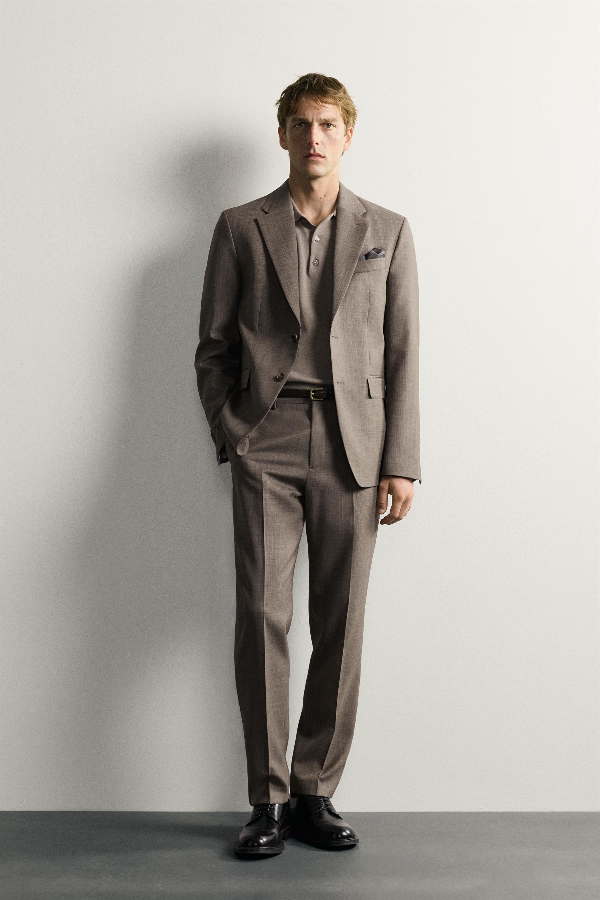 Мужские брюки Zara TEXTURED WOOL SUIT PANTS