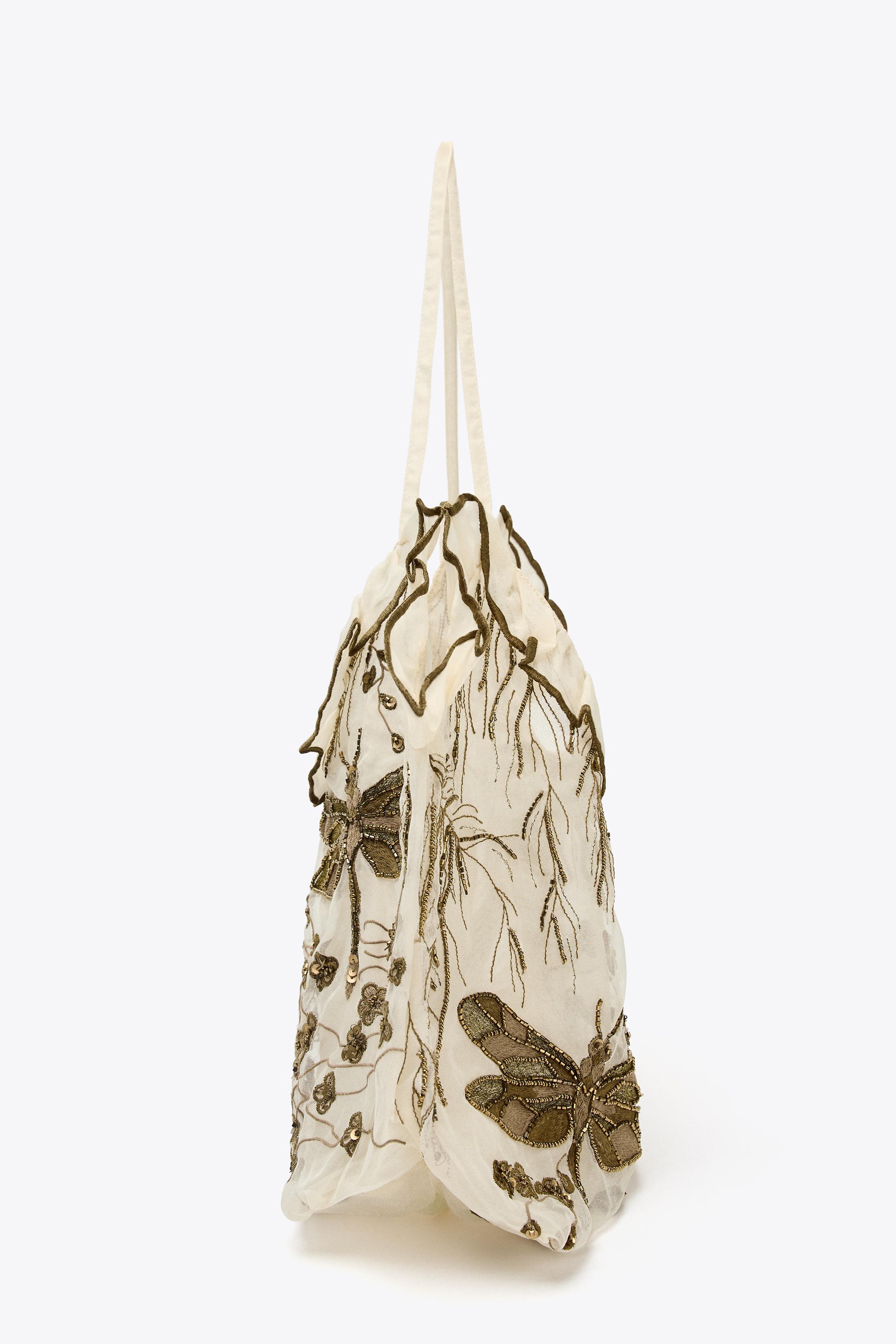 ZARA【NEW】EMBROIDERED DETAIL TOTE BAG EMBROIDERED FABRIC BAG - Yellow | ZARA United States