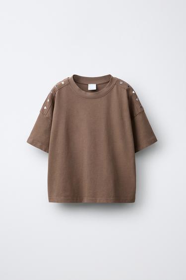 CAMISETA TACHAS CORAZÓN - Marrón de Zara - Imagen 0