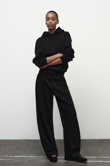 Zara STRAIGHT LEG FLEECE PANTS - Black - Image 0