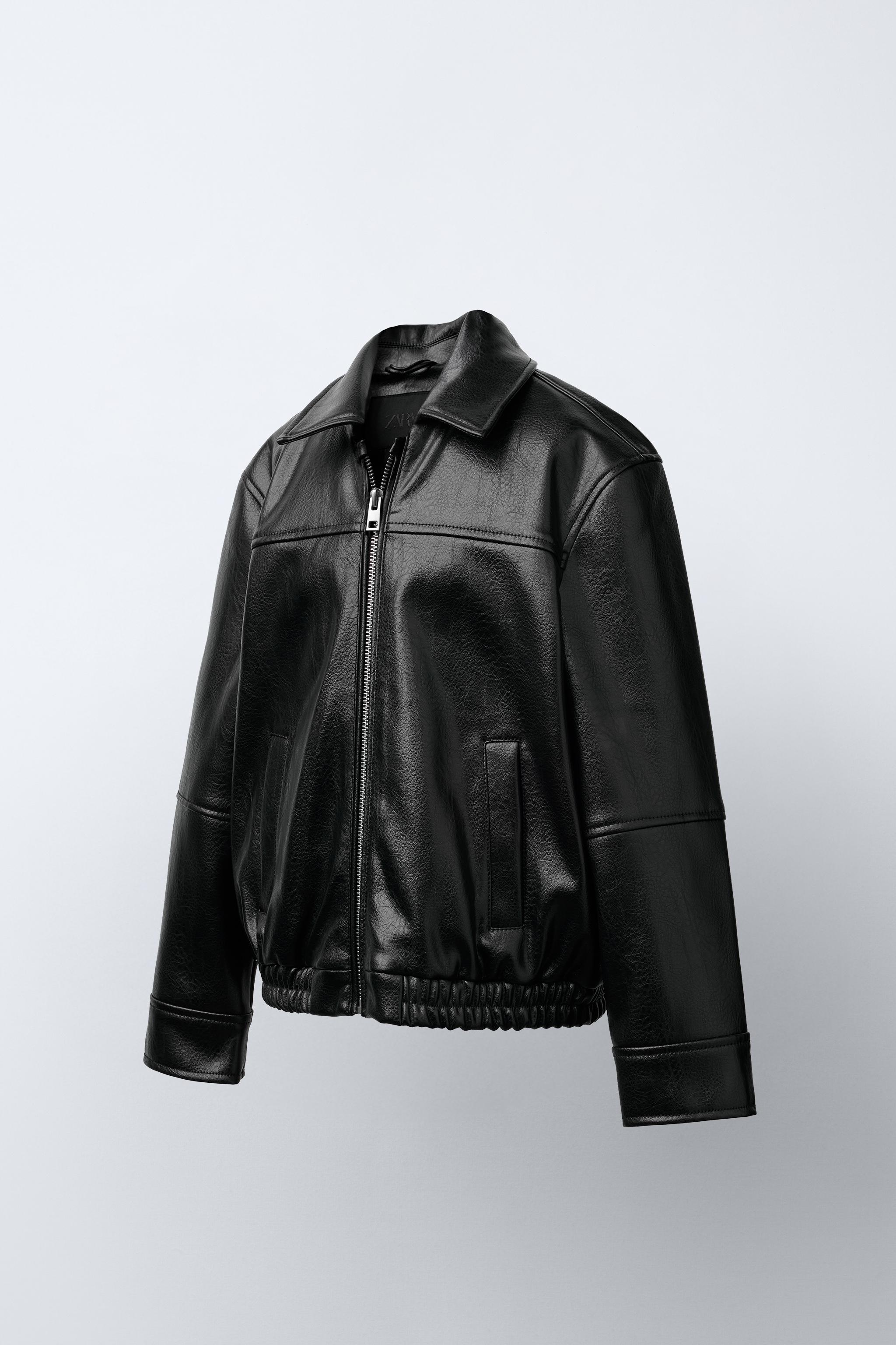 Black Leather Bomber Jacket With Pu Leather Jacket Mens FAUX
