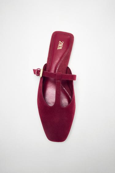 SPLIT SUEDE STRAP SLINGBACK SANDALS - Red by Zara