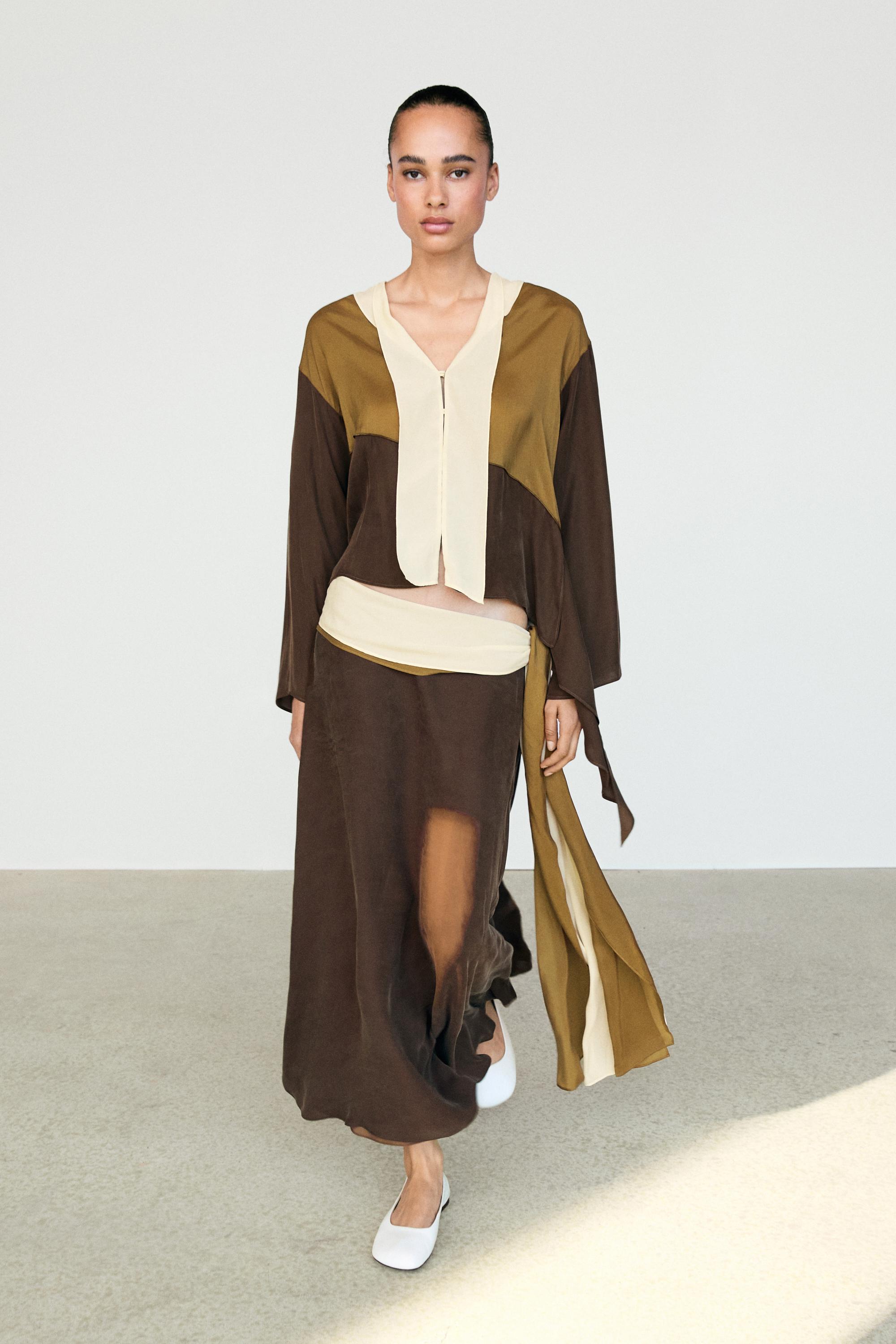 Tricolor flowing shirt — Chocolate