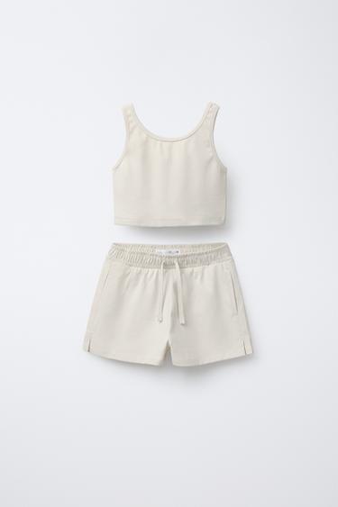 HEAVY RIBBED T-SHIRT AND BERMUDA SHORTS SET - Ecru by Zara