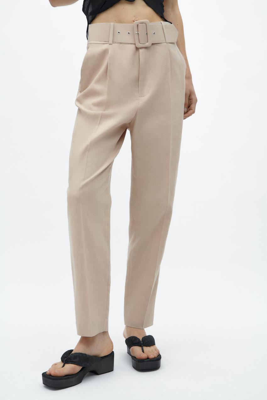 Zara Trousers with Lined Belt, Women's Fashion, Bottoms, Jeans