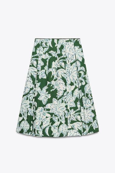 JUPE PLIS PLATS FLEURS ZW COLLECTION - Vert de Zara - Image 6