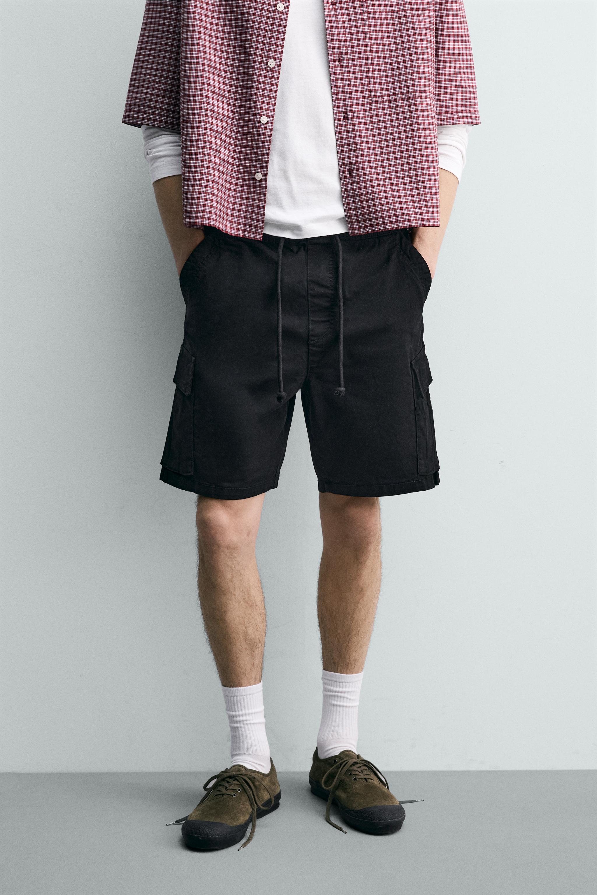 FADED RELAXED FIT CARGO BERMUDA SHORTS — Black (alternate view)