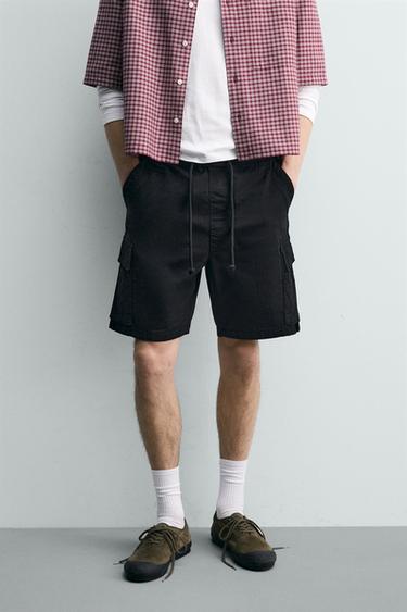 BERMUDA CARGO RELAXED FIT DÉLAVÉ - Noir de Zara - Image 1