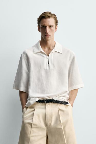 Zara VISCOSE - LINEN POLO SHIRT - White