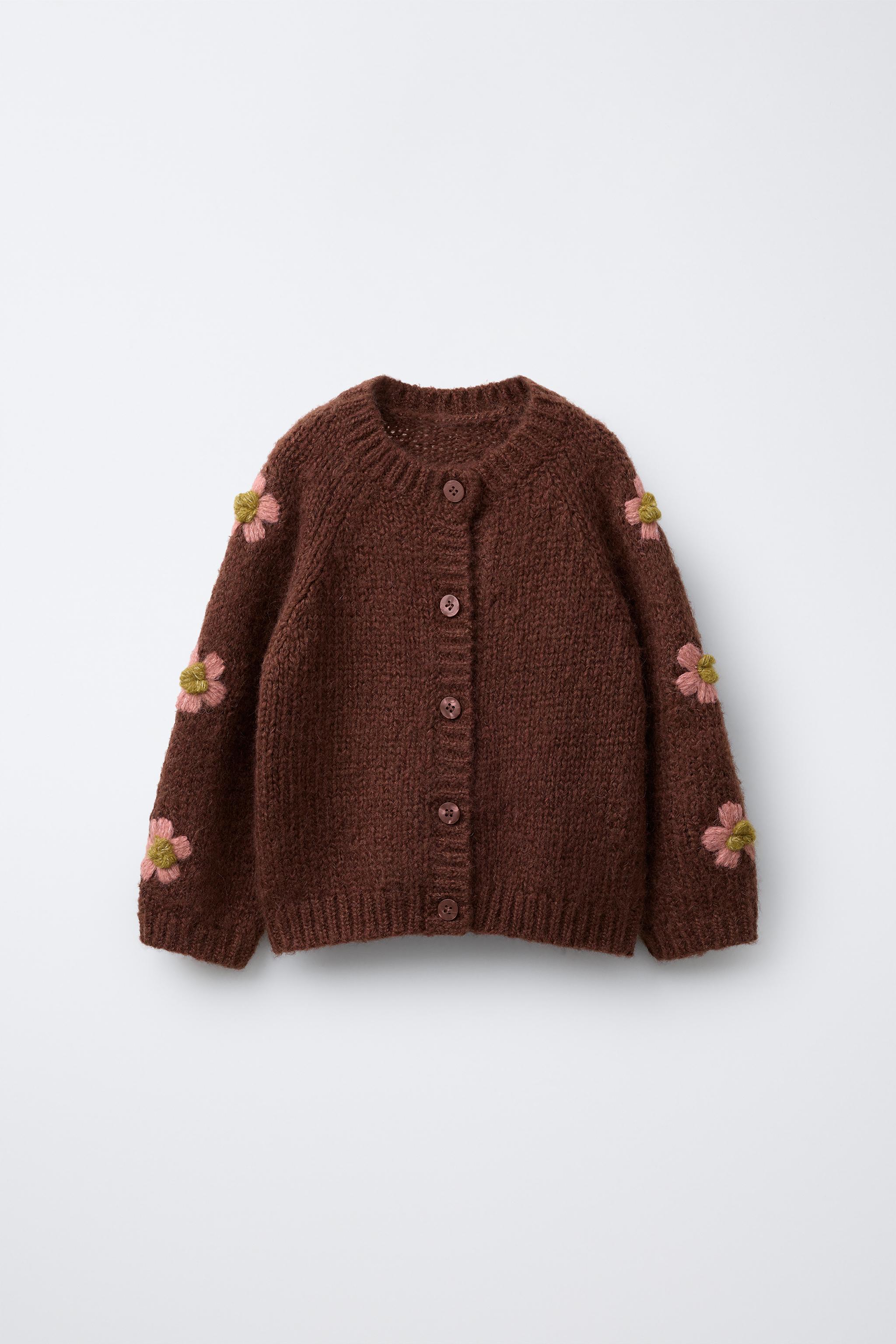 ニットカーディガン、フラワー刺繍入り - 濃い瓦色 | ZARA Japan