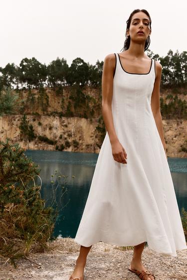 ROBE MIDI LISERÉS CONTRASTE - Blanc cassé de Zara