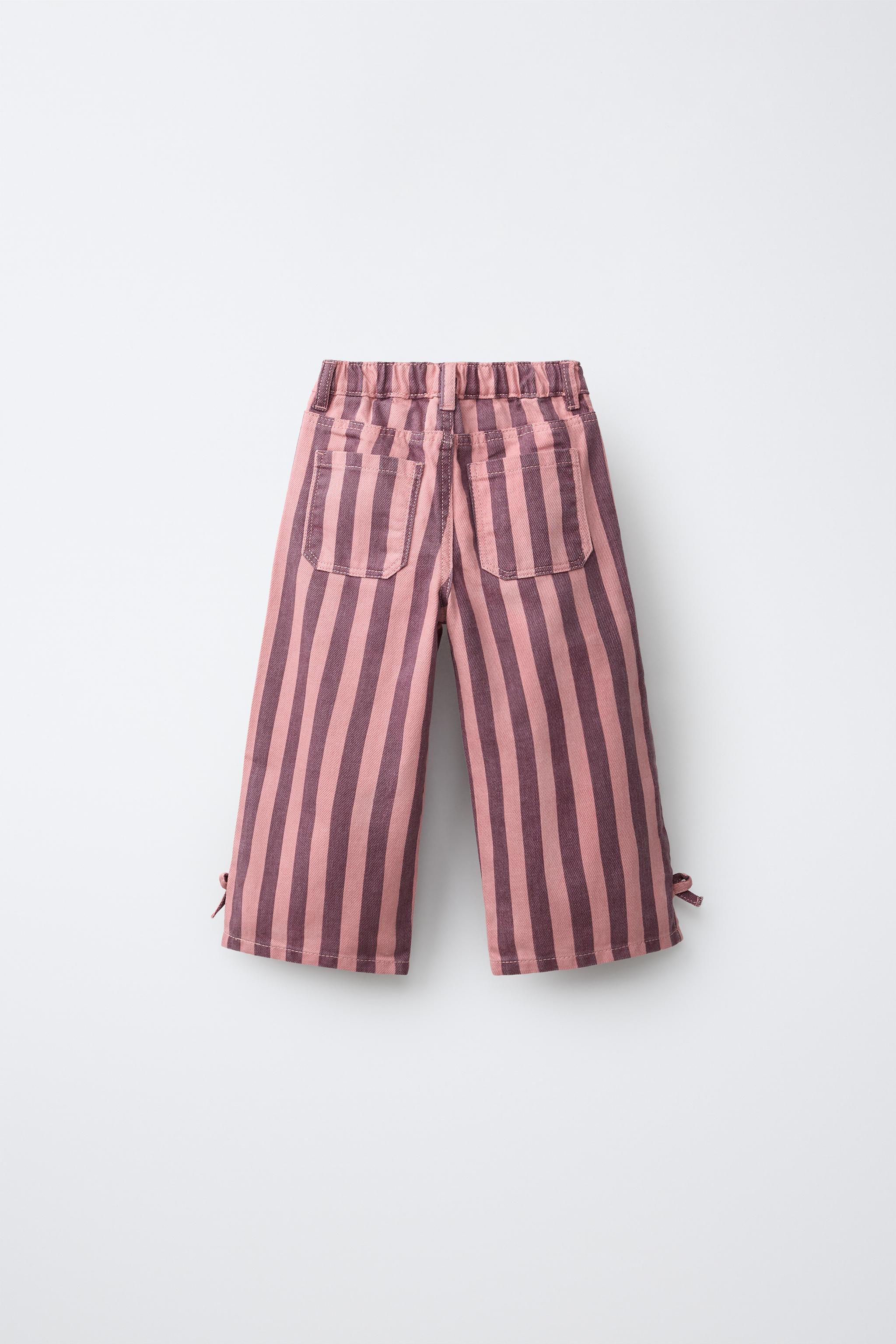 STRIPED CULOTTE JEANS WITH BOWS — Dark pink