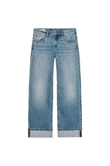 Zara TRF LOOSE FIT FOLDED LOW RISE JEANS - Blue