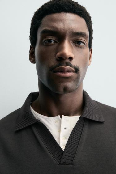 Zara INTERLOCK POLO SWEATSHIRT - Anthracite grey