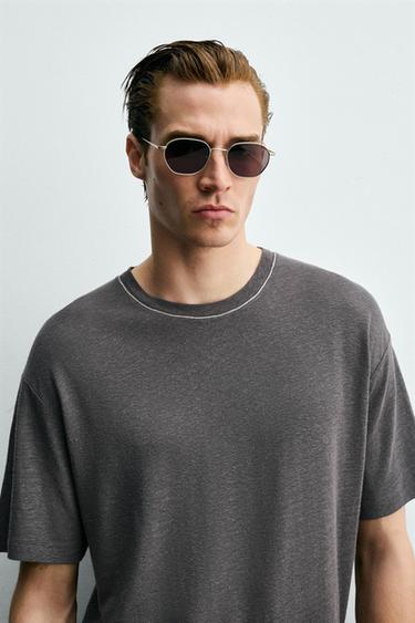 T-SHIRT LIN ET VISCOSE - Gris foncé de Zara - Image 4