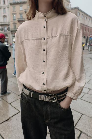 CONTRASTING SEAM BALLOON TOP - Ecru by Zara - Image 1