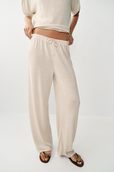 Zara RUSTIC WIDE LEG PANTS - Light beige