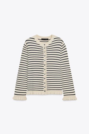 Zara RUFFLED KNIT CARDIGAN - striped