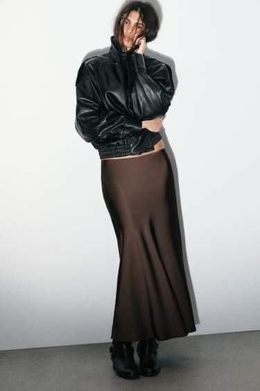 SATIN MIDI SKIRT - Chocolate by Zara