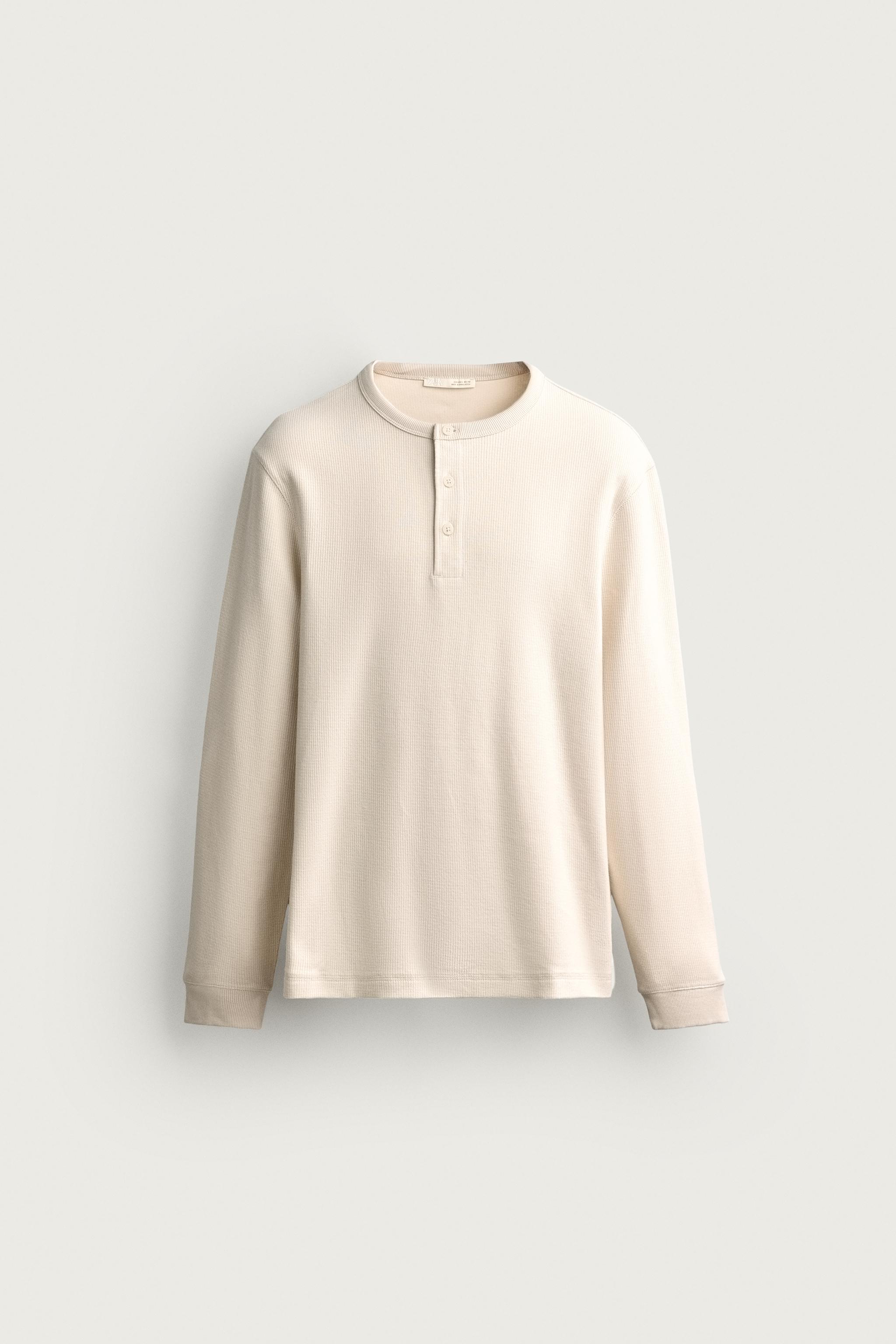 TEXTURED HENLEY SHIRT — Oyster-white