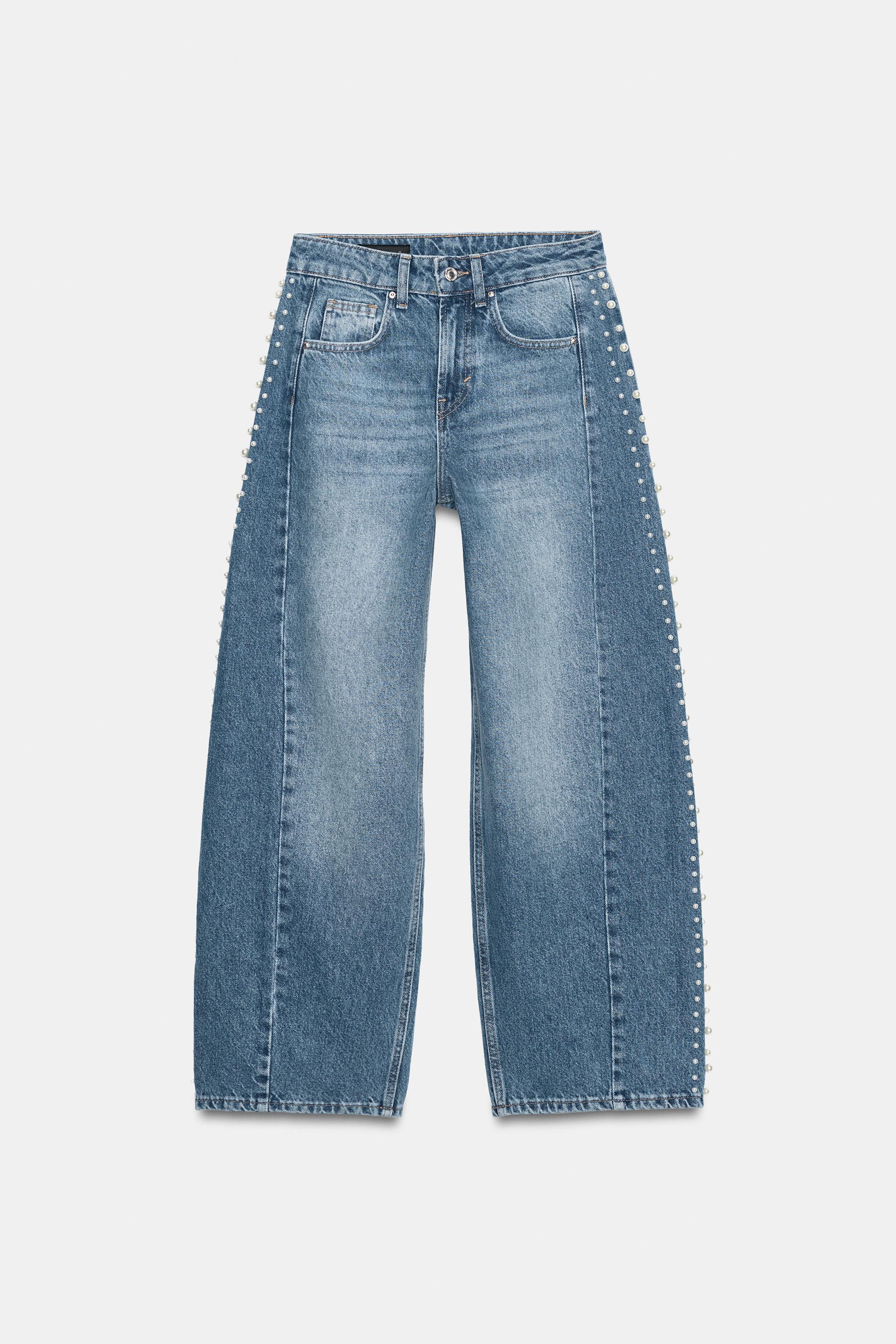 Z1975 HIGH-RISE BARREL JEANS WITH PEARLS