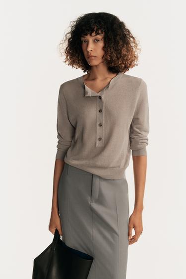 KNIT HENLEY JUMPER - Grey by Zara