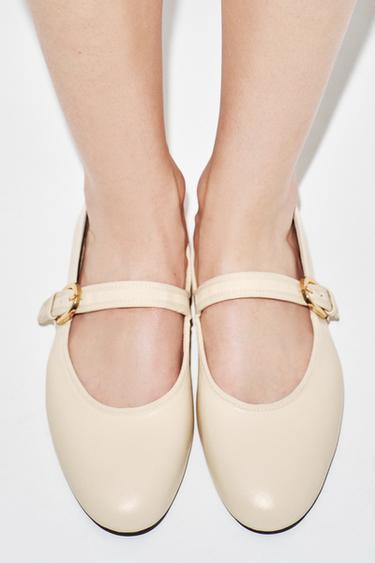 BALLERINES EN CUIR SOFT - Blanc de Zara - Image 1